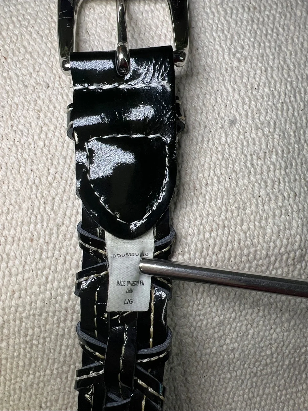 🔥Vintages Apostrophe Black Patent Braided Belt with Silver Buckle